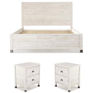 Home Square 3-Piece Set with Queen Platform Bed & 2 Nightstands in Shabby White
