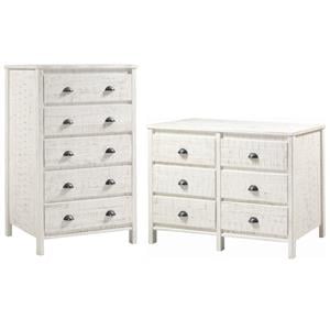 Home Square 2-Piece Set with 5-Drawer Chest & 6-Drawer Dresser in Shabby White