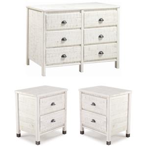 Home Square 3-Piece Set with 2 Nightstands and 6-Drawer Dresser in Shabby White
