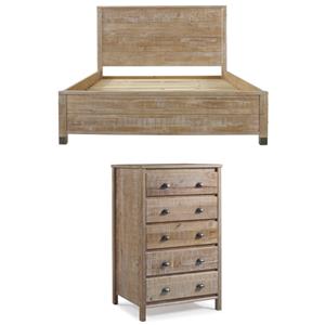 Home Square 2-Piece Set with Queen Platform Bed & 5-Drawer Chest in Barnwood