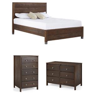 Home Square 3-Piece Set with Queen Bed & Chest & 6-Drawer Dresser in Walnut