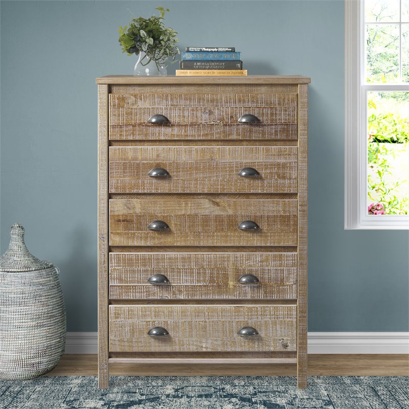 Home Square 2-Piece Set with 5-Drawer Chest & 6-Drawer Dresser in Walnut