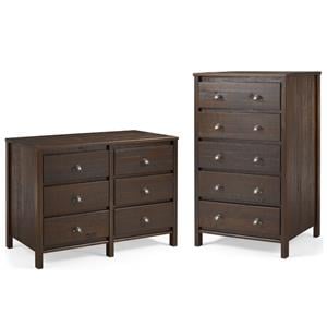 Home Square 2-Piece Set with 5-Drawer Chest & 6-Drawer Dresser in Walnut