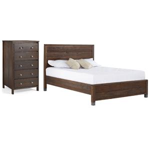 Home Square 2-Piece Set with Queen Platform Bed & 5-Drawer Chest in Walnut