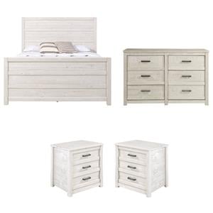 Home Square 4-Piece Set with Queen Bed & 2 Nightstands & Dresser in White