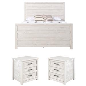Home Square 3-Piece Set with Queen Bed & 2 Nightstands in Antique White