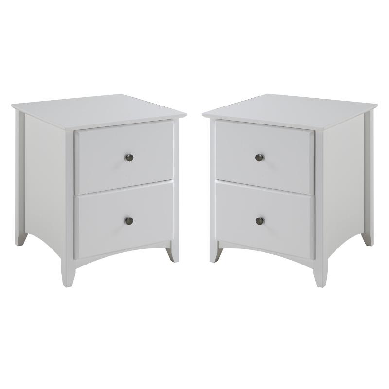 Home Square Solid Wood 2-Drawer Nightstand in White - Set of 2