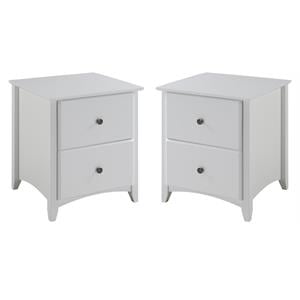 Home Square Solid Wood 2-Drawer Nightstand in White - Set of 2