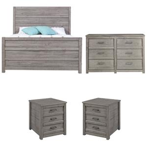 Home Square 4-Piece Set with Queen Bed & 2 Nightstands & Dresser in Gray