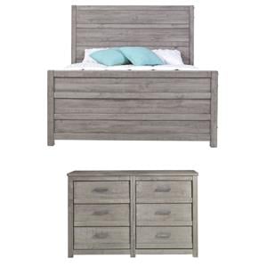 Home Square 2-Piece Set with Queen Bed & 6-Drawer Dresser in Antique Gray
