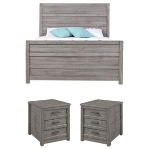 Home Square 3-Piece Set with Queen Bed and 2 Nightstands in Antique Gray