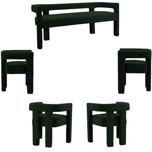 5 Piece Boulce Upholstered Dining Chairs and Bench Set in Green