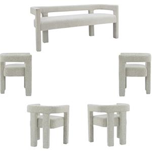 5 Piece Boulce Upholstered Dining Chairs and Bench Set in Gray
