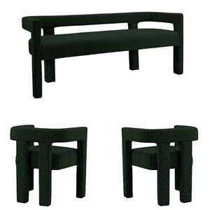 3 Piece Boulce Upholstered Dining Chairs and Bench Set in Green