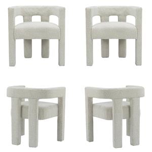 4 Piece Boulce Upholstered Dining Chairs Set in Cream