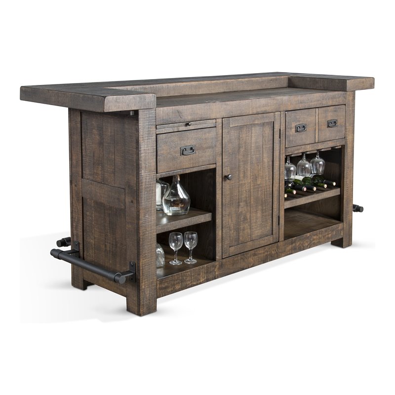 Home Bar and Swivel Bar Stools with Back in Tobacco Leaf 3 Piece Set