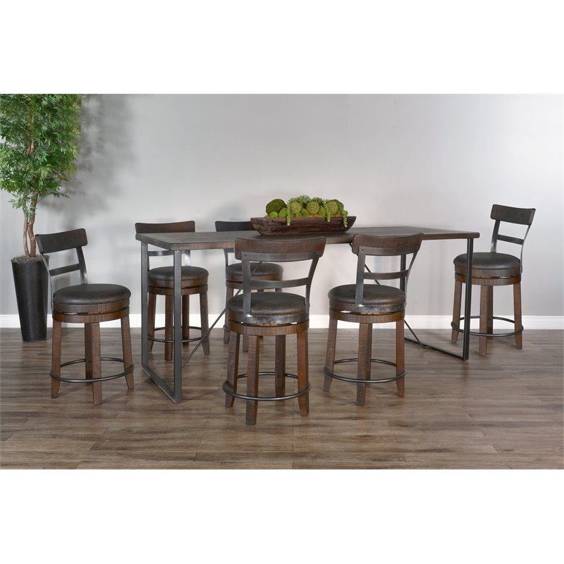 Home Bar and Swivel Bar Stools with Back in Tobacco Leaf 3 Piece Set