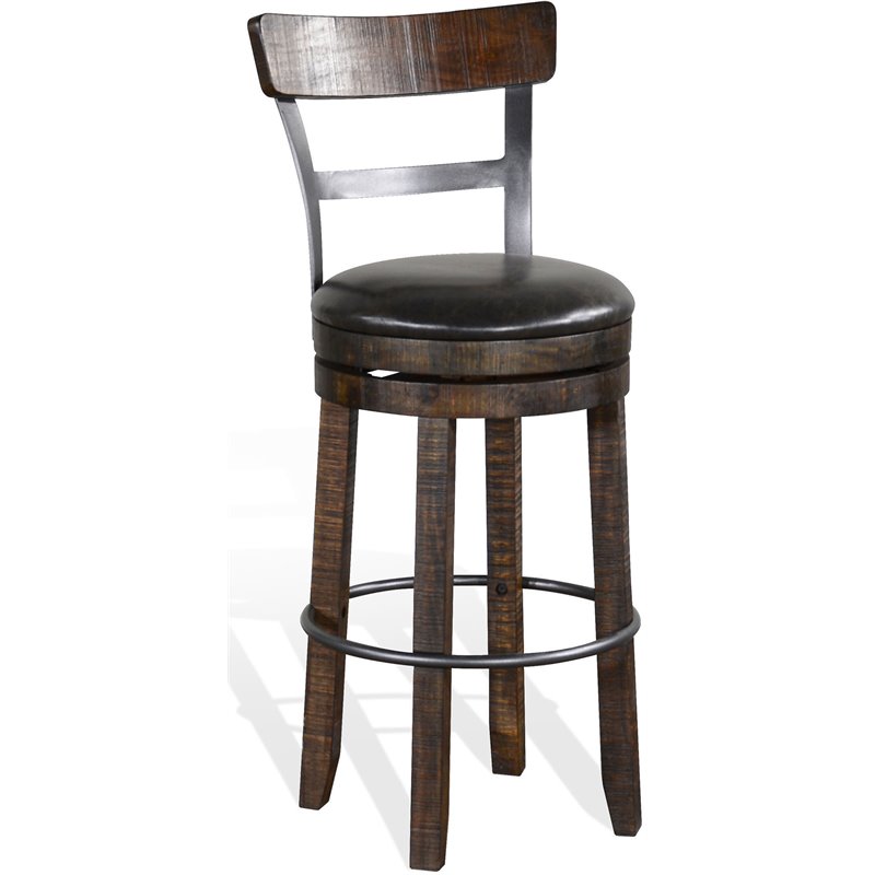 Home Bar and Swivel Bar Stools with Back in Tobacco Leaf 3 Piece Set
