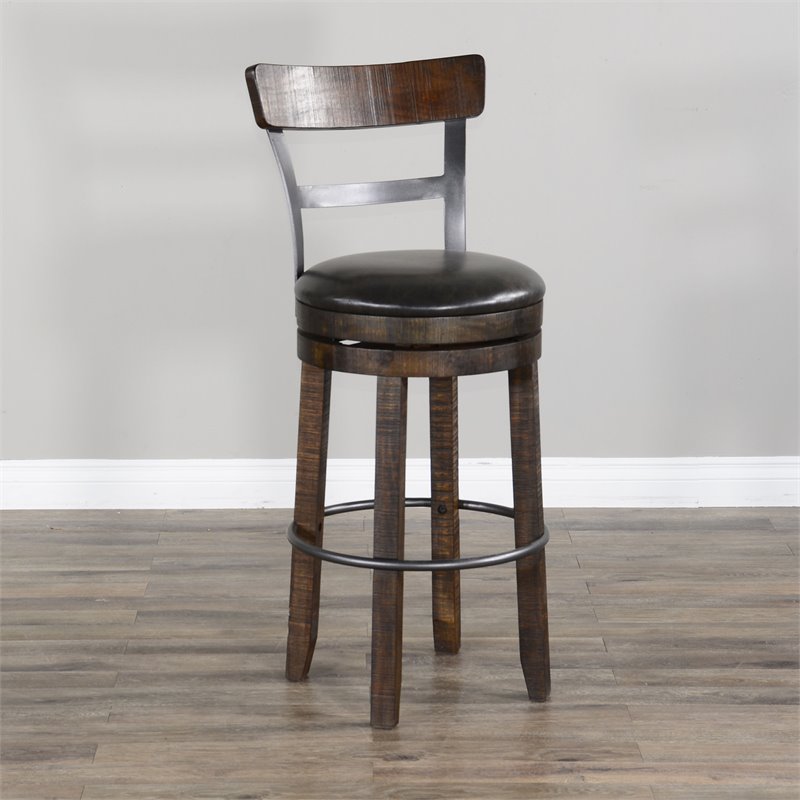 Home Bar and Swivel Bar Stools with Back in Tobacco Leaf 3 Piece Set