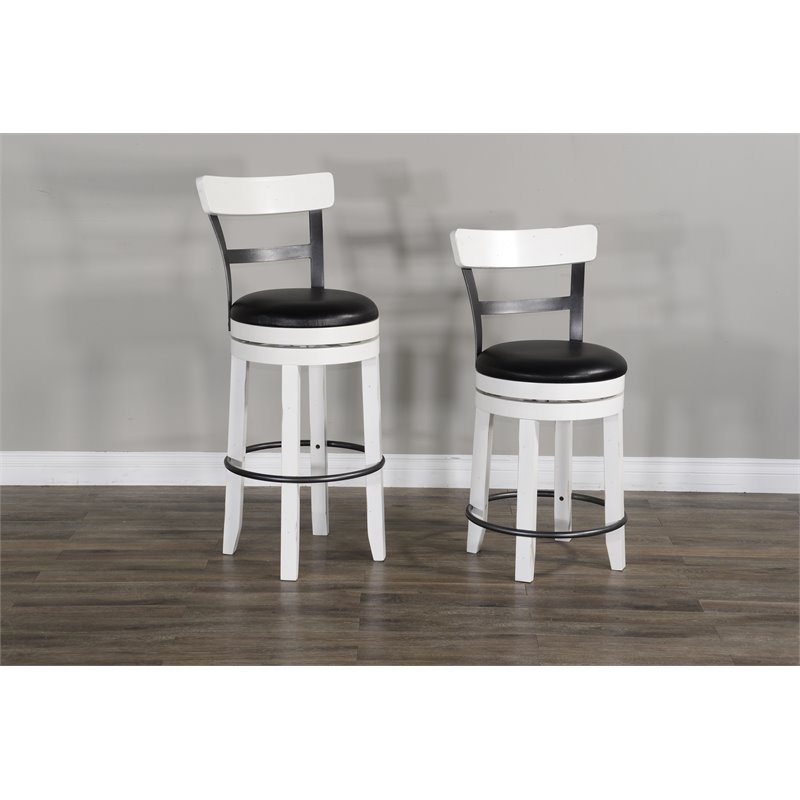 Home Bar and Swivel Bar Stools with Back in European Cottage White 3 Piece Set