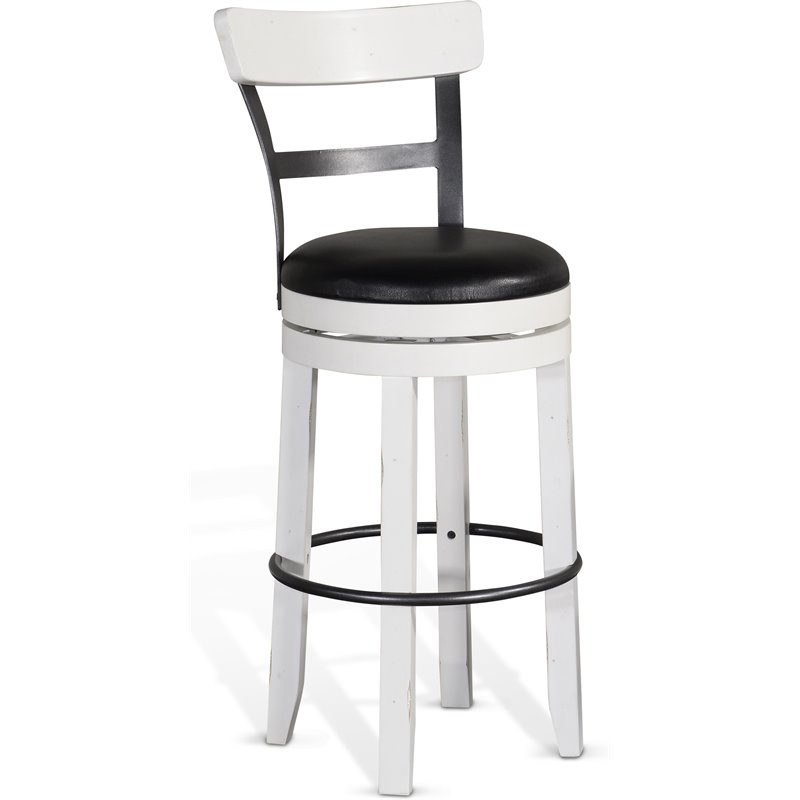Home Bar and Swivel Bar Stools with Back in European Cottage White 3 Piece Set