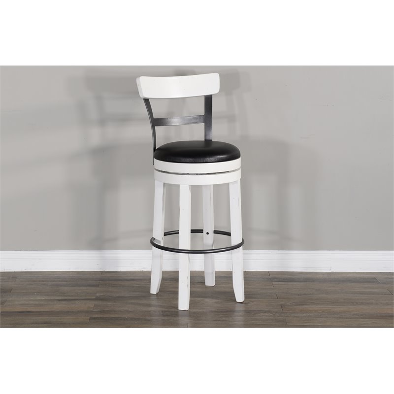 Home Bar and Swivel Bar Stools with Back in European Cottage White 3 Piece Set