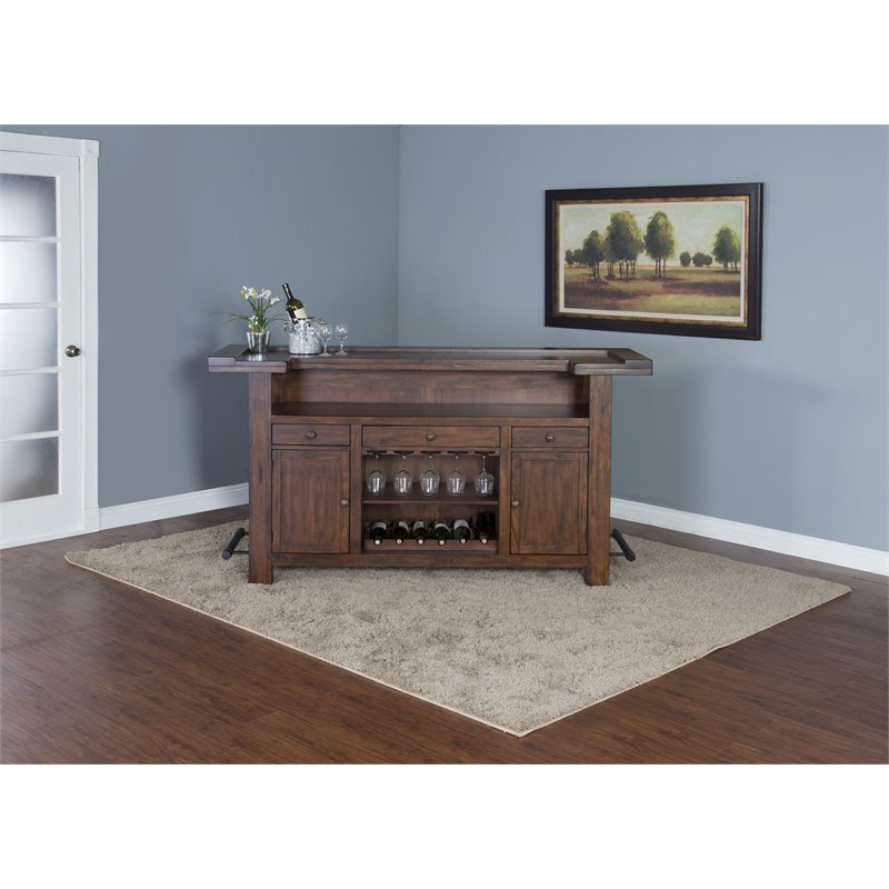 Home Bar and Ladderback Bar Stools in Vintage Mocha 3 Piece Set