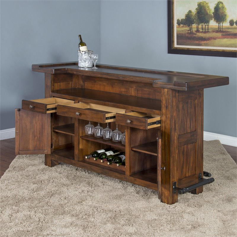 Home Bar and Ladderback Bar Stools in Vintage Mocha 3 Piece Set