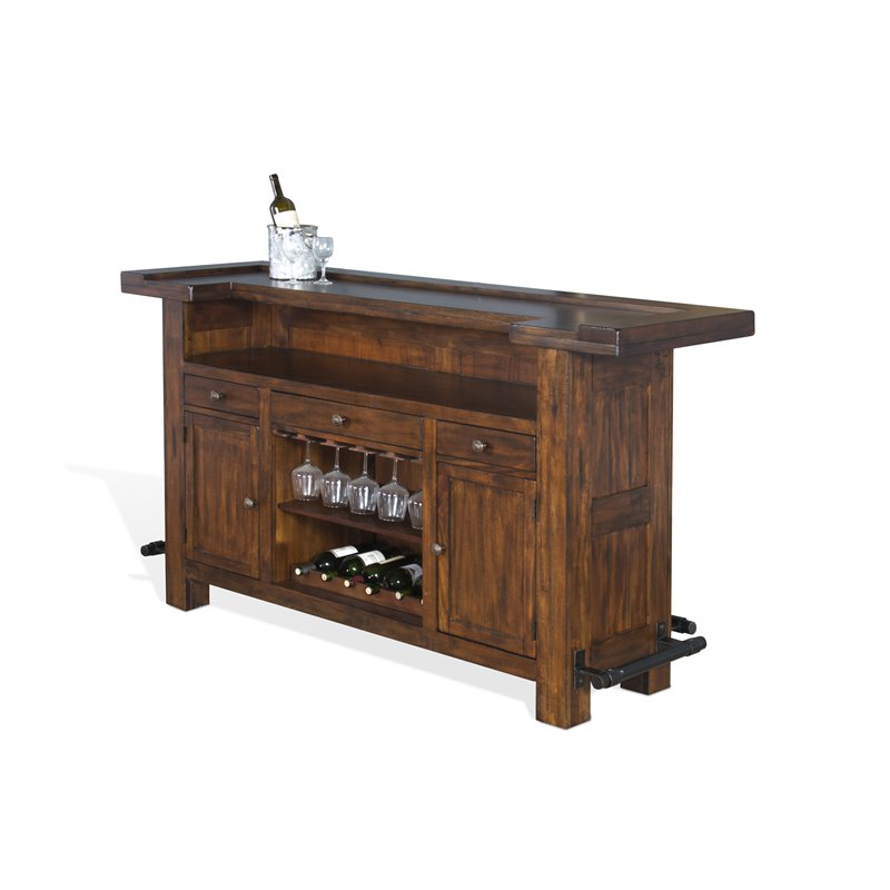 Home Bar and Ladderback Bar Stools in Vintage Mocha 3 Piece Set