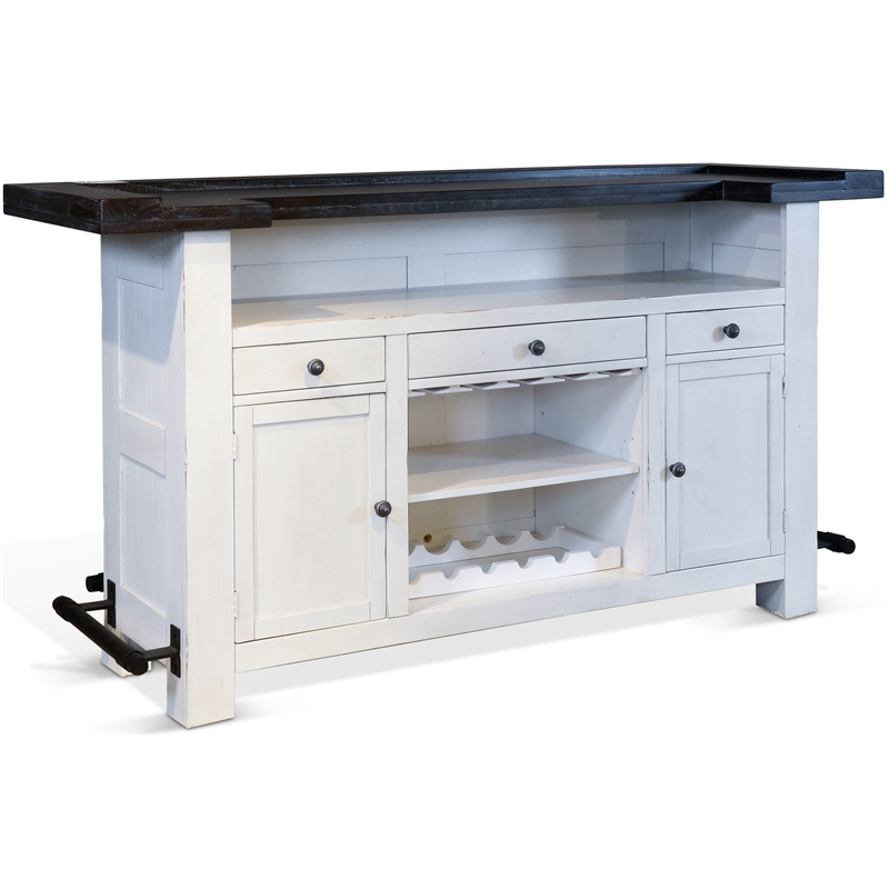 Home Bar and Ladderback Bar Stools in European Cottage White 3 Piece Set