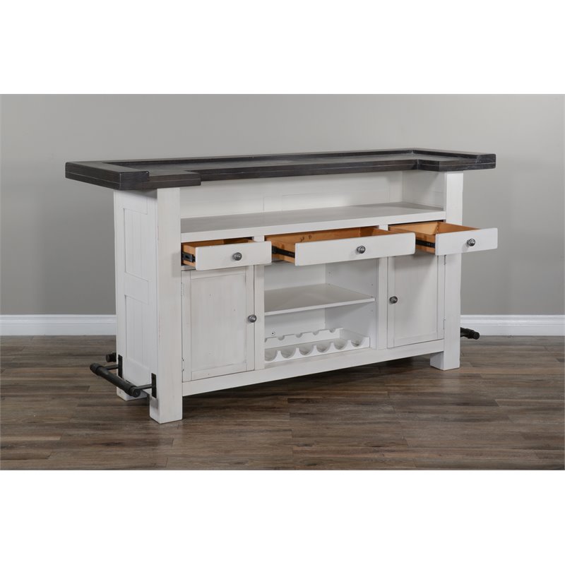 Home Bar and Ladderback Bar Stools in European Cottage White 3 Piece Set