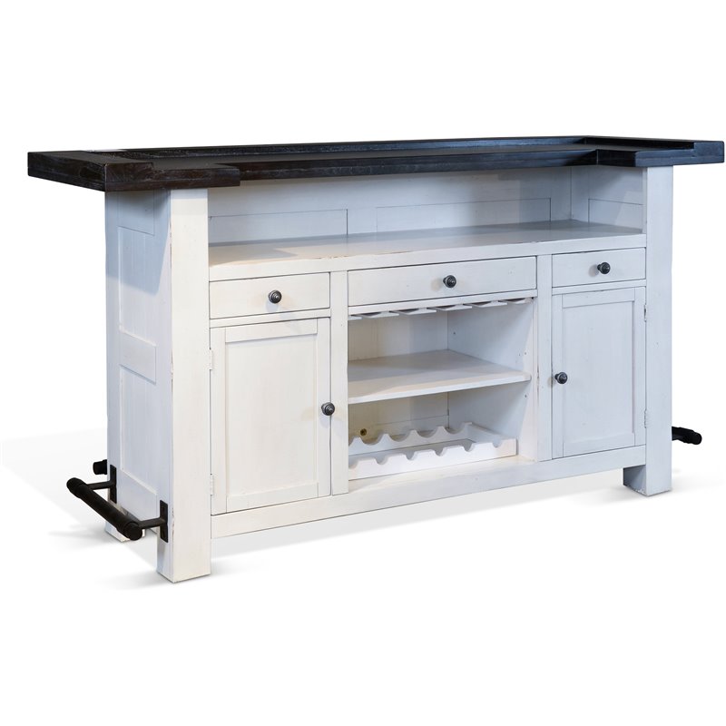 Home Bar and Ladderback Bar Stools in European Cottage White 3 Piece Set