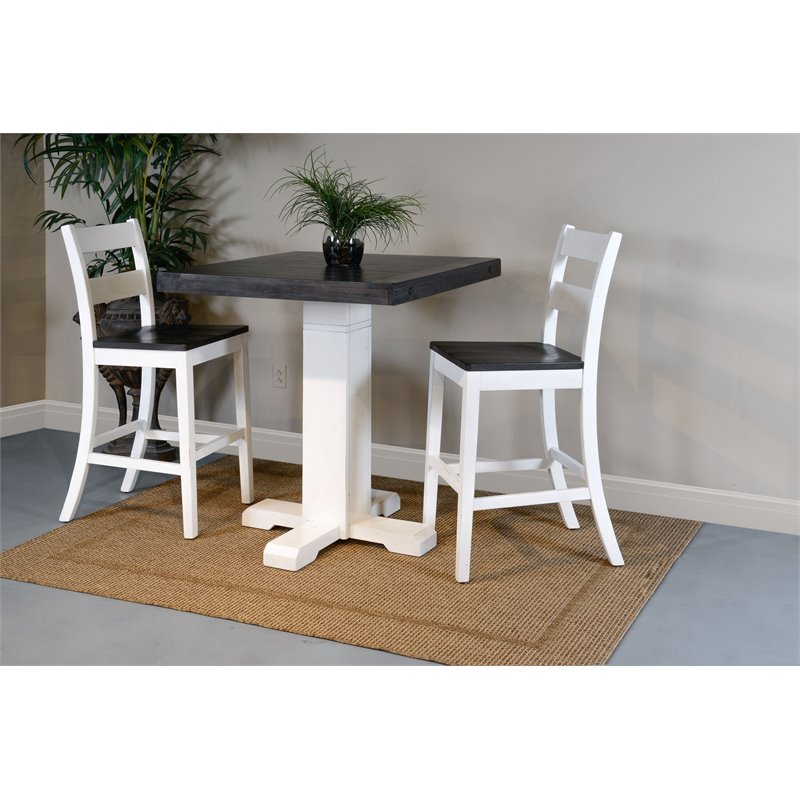 Home Bar and Ladderback Bar Stools in European Cottage White 3 Piece Set