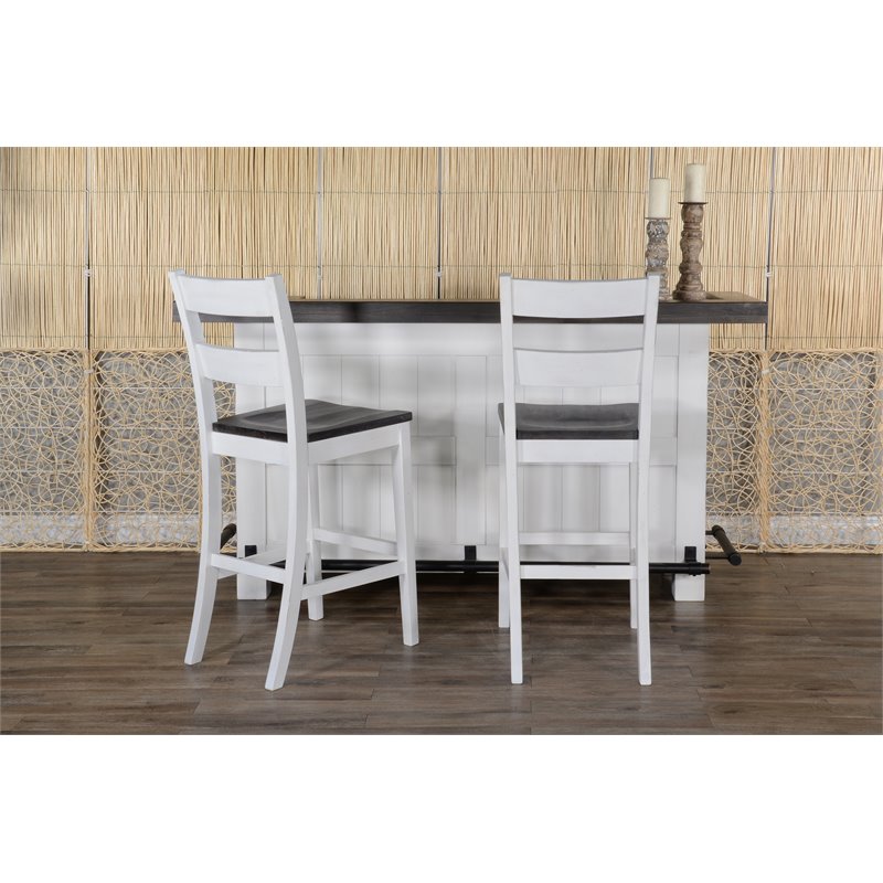 Home Bar and Ladderback Bar Stools in European Cottage White 3 Piece Set