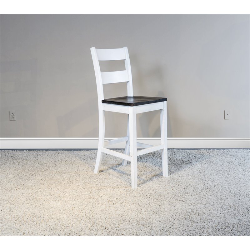 Home Bar and Ladderback Bar Stools in European Cottage White 3 Piece Set