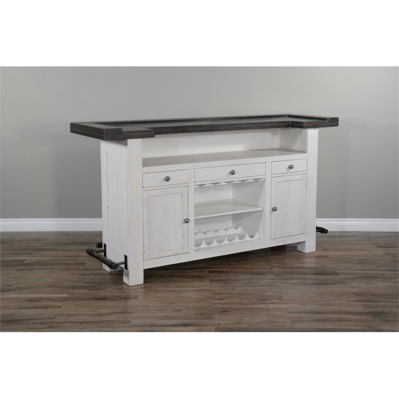 Home Bar and Ladderback Bar Stools in European Cottage White 3 Piece Set