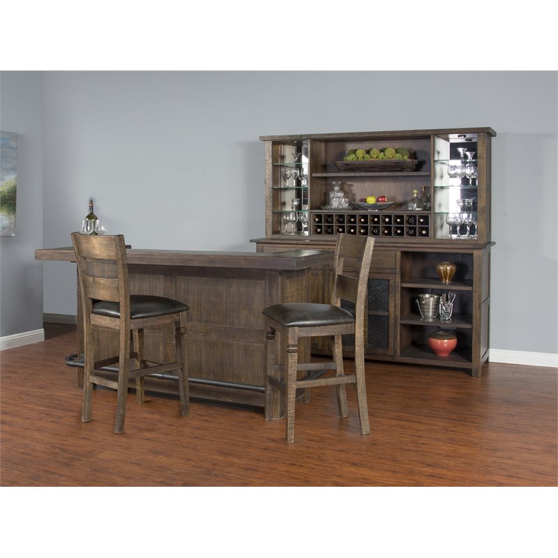 Home Bar and Ladderback Bar Stools in Tobacco Leaf 3 Piece Set
