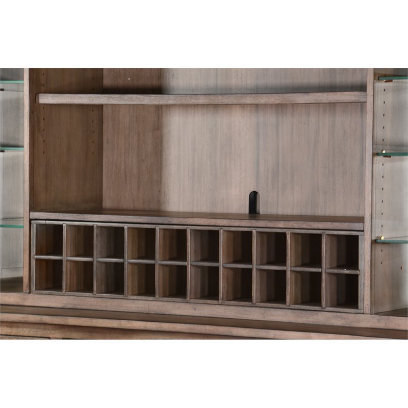 Home Bar and Storage Buffet Cabinet with Hutch in Taupe Brown 2 Piece Set