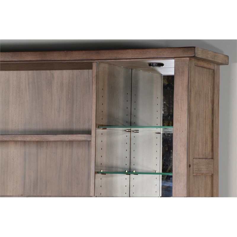 Home Bar and Storage Buffet Cabinet with Hutch in Taupe Brown 2 Piece Set