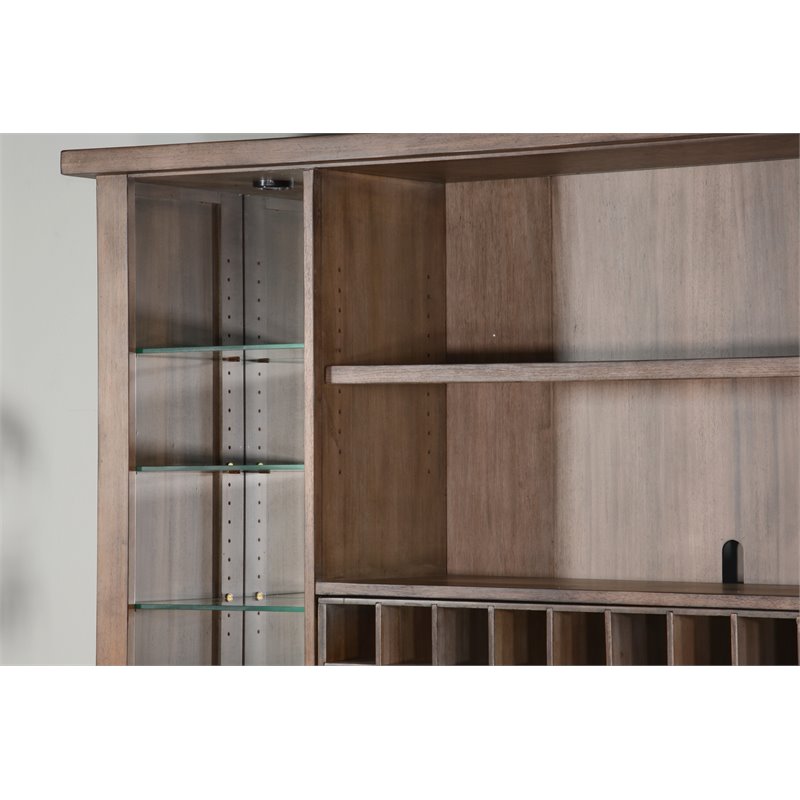 Home Bar and Storage Buffet Cabinet with Hutch in Taupe Brown 2 Piece Set