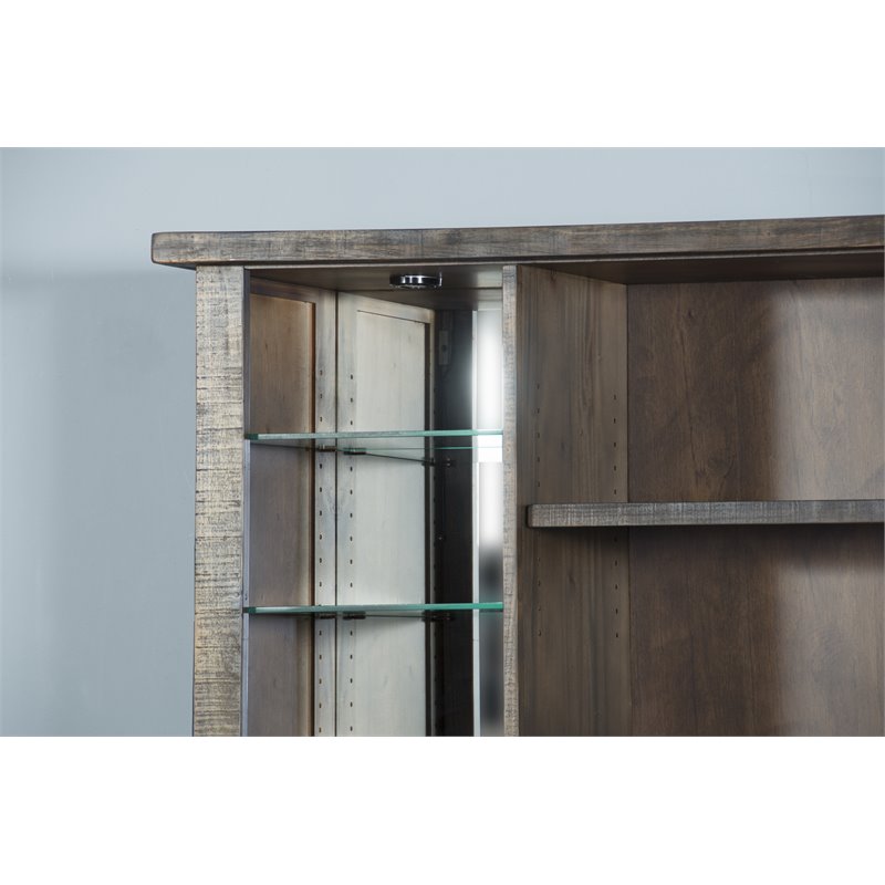 Home Bar and Storage Buffet Cabinet with Hutch in Tobacco Leaf 2 Piece Set
