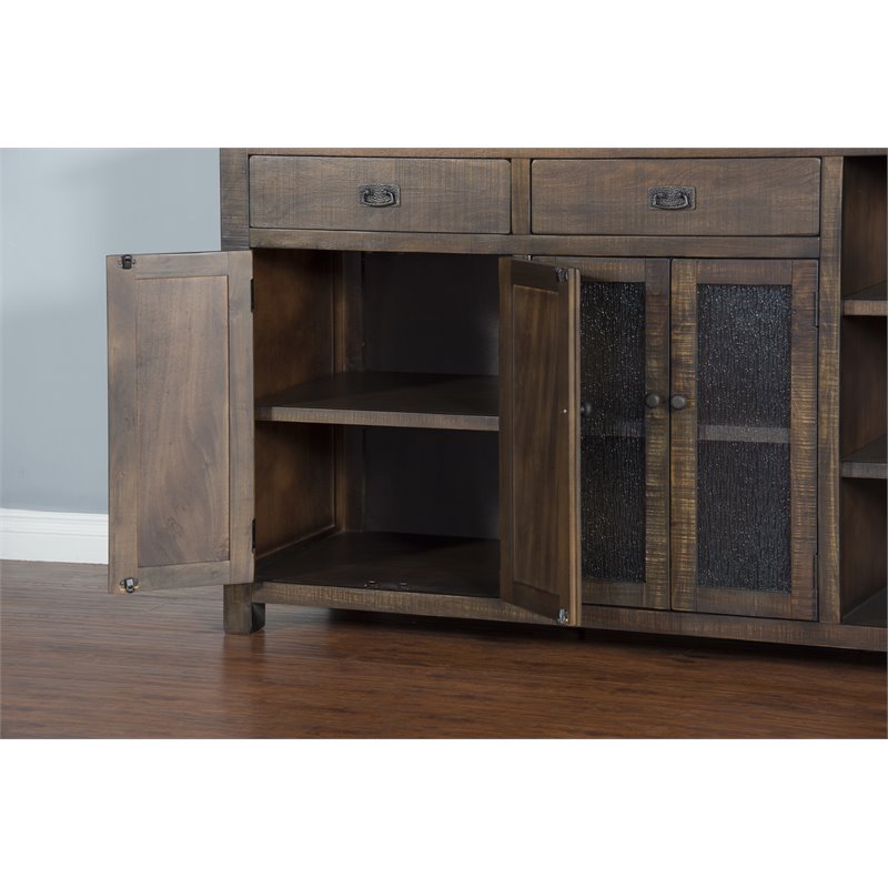 Home Bar and Storage Buffet Cabinet with Hutch in Tobacco Leaf 2 Piece Set