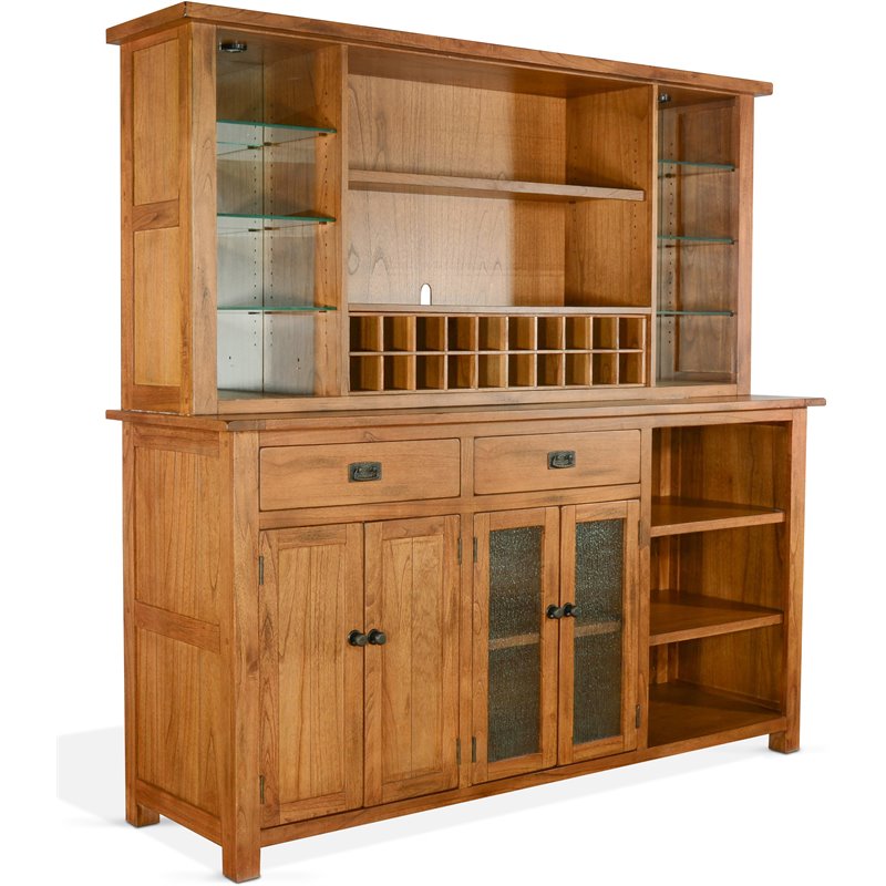 Home Bar and Storage Buffet Cabinet with Hutch in Rustic Oak (2 Piece Set)