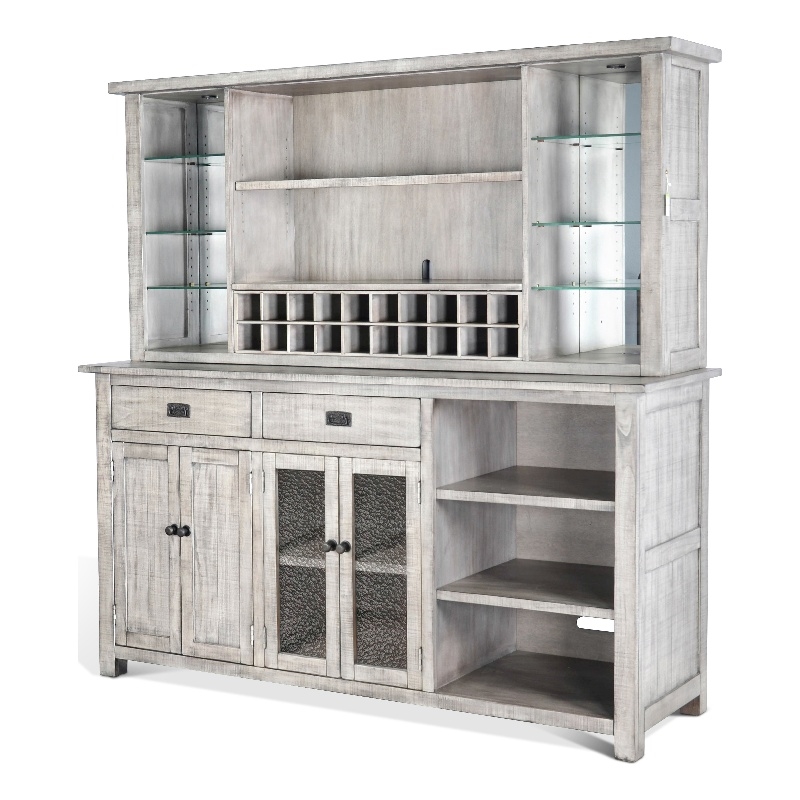 Home Bar and Storage Buffet Cabinet with Hutch in Alpine Gray 2 Piece Set