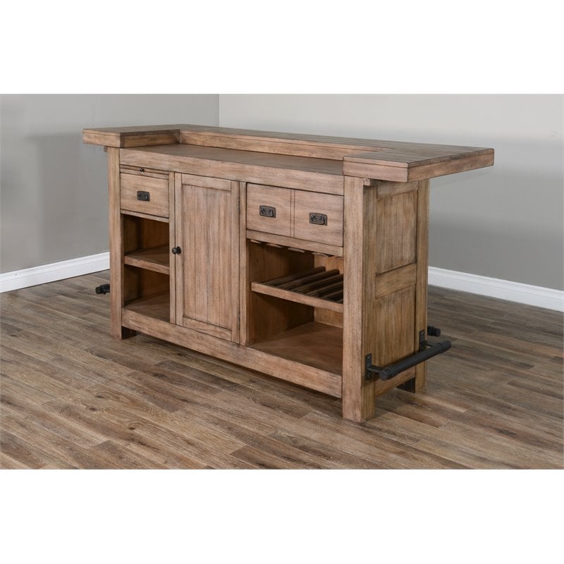 Home Bar and Bar Stools with Cushion in Taupe Brown 3 Piece Set
