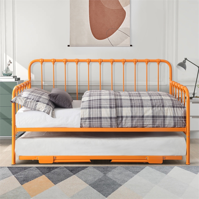 Home Square 2-Piece Set with Daybed with Trundle in Orange & End Table