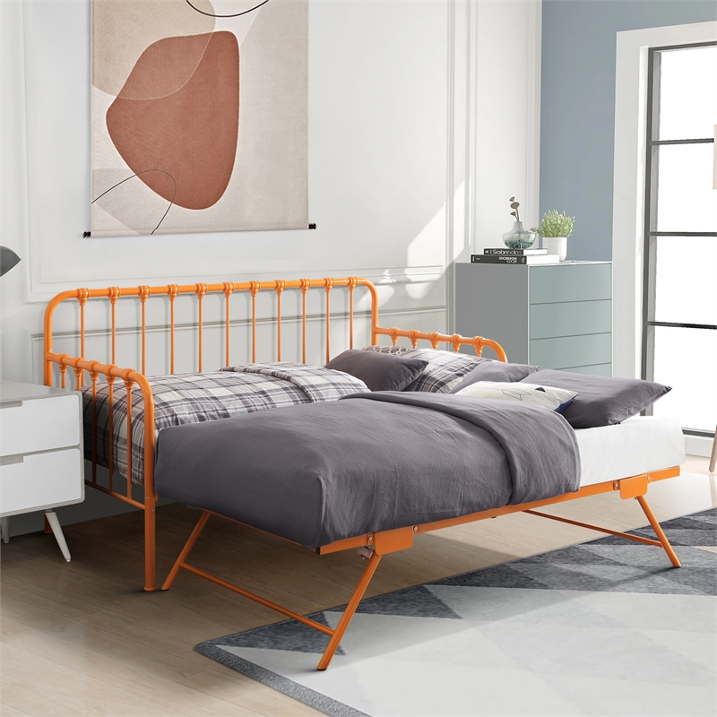 Home Square 2-Piece Set with Daybed with Trundle in Orange & End Table