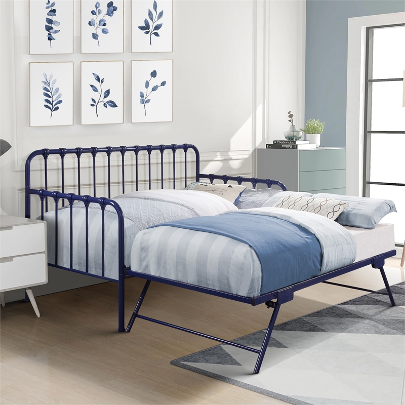 Home Square 2-Piece Set with Daybed with Trundle in Navy & End Table