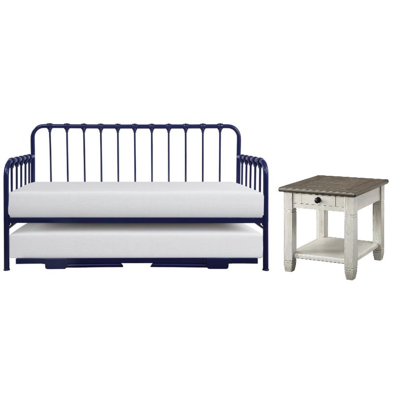 Home Square 2-Piece Set with Daybed with Trundle in Navy & End Table