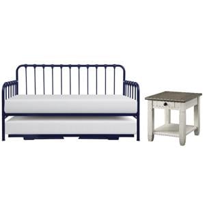 Home Square 2-Piece Set with Daybed with Trundle in Navy & End Table